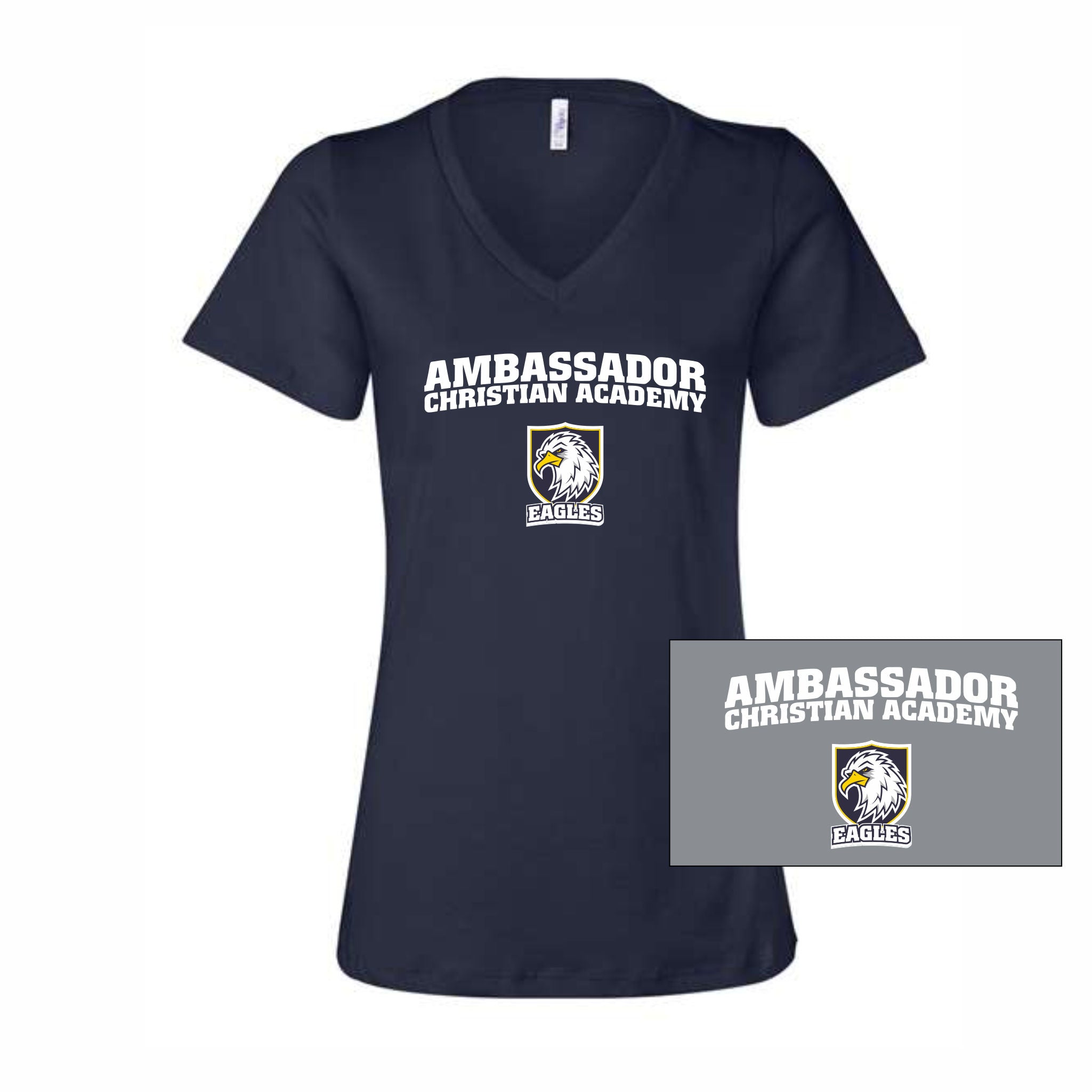17. ACA - Ladies V-Neck T (Ambassador Christian Academy Logo)