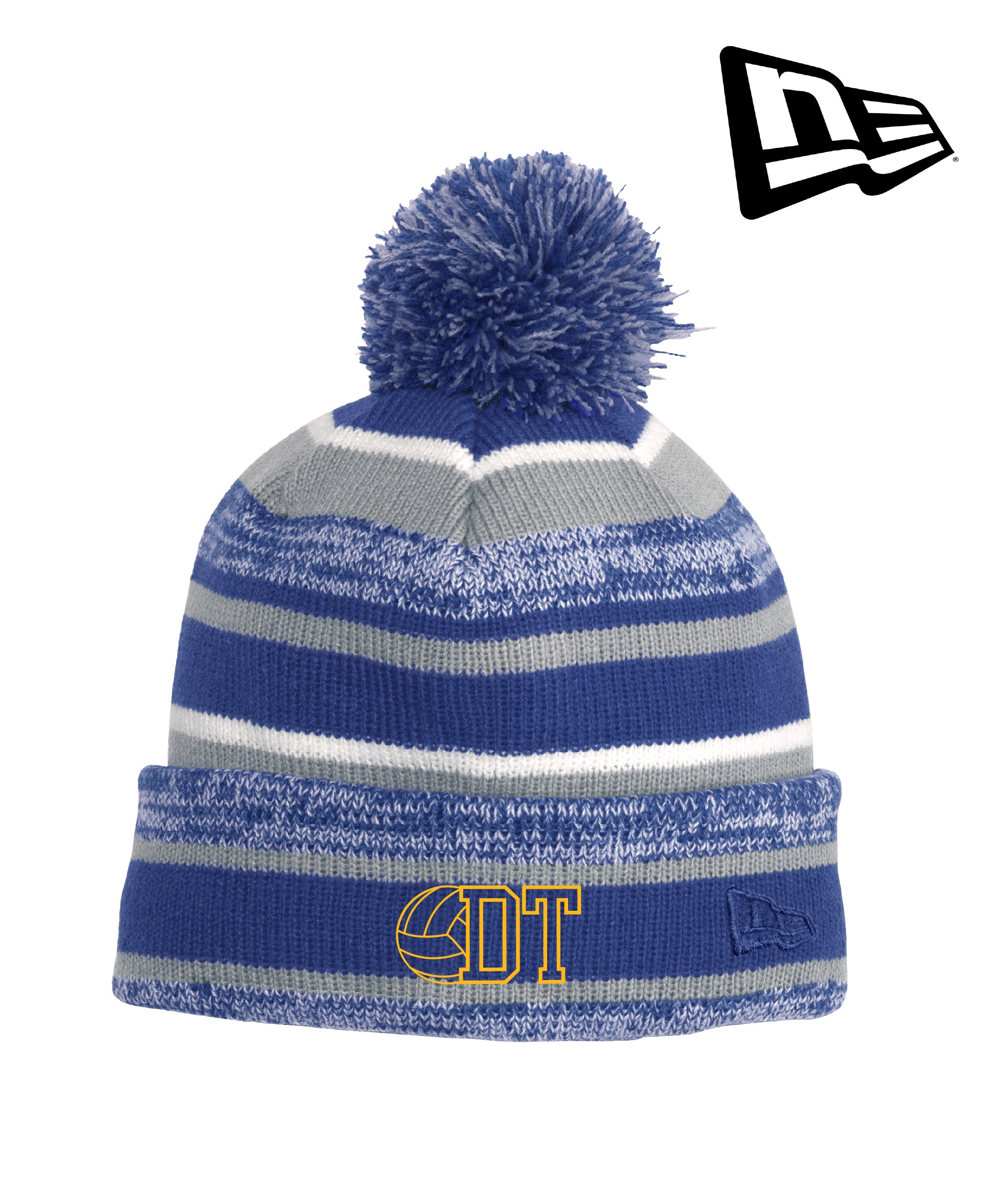Delaware Township School District Volleyball - Embroidered New Era® Striped Pom Beanie