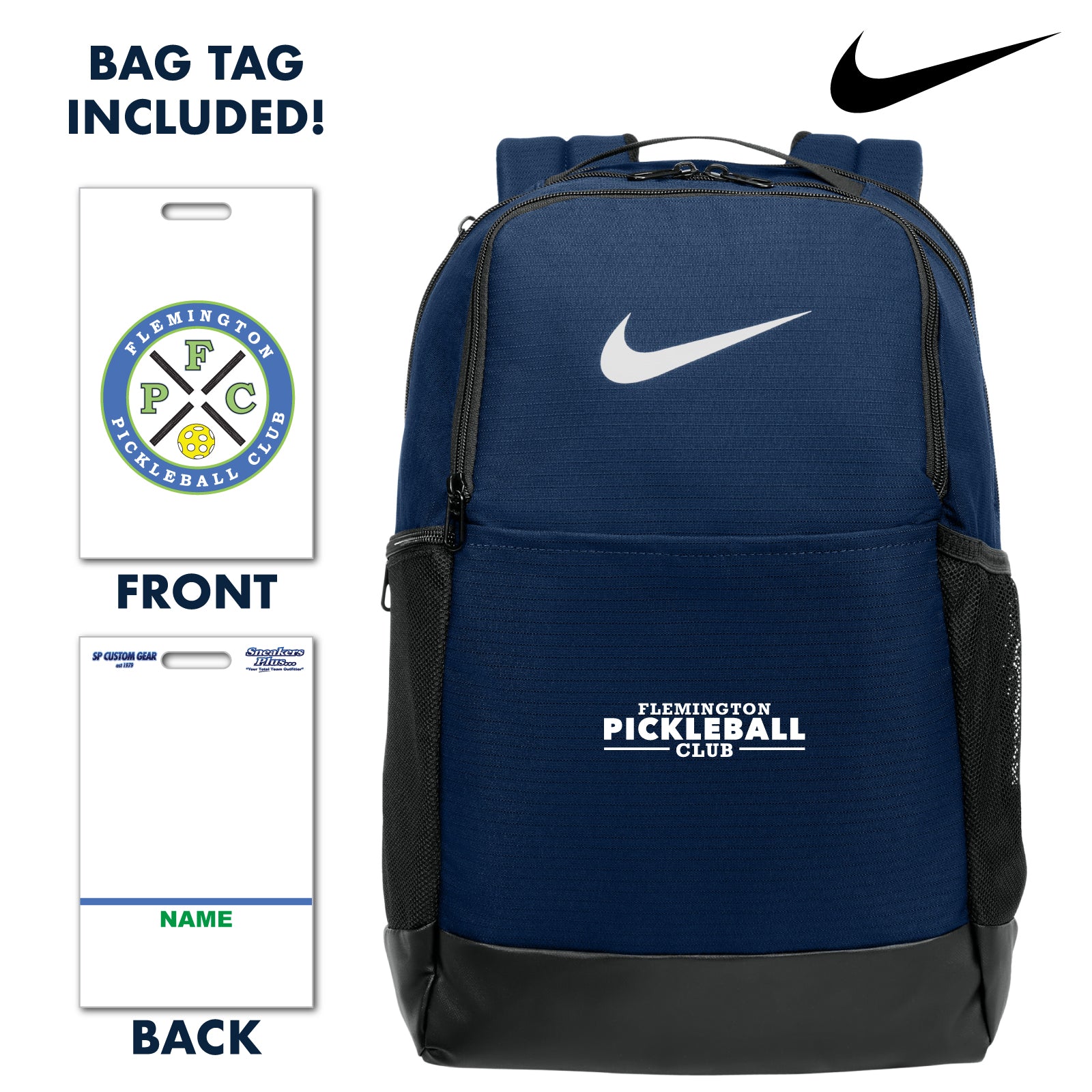 Flemington Pickleball Club - Nike® Embroidered Brasilia Medium Backpack with Bag Tag