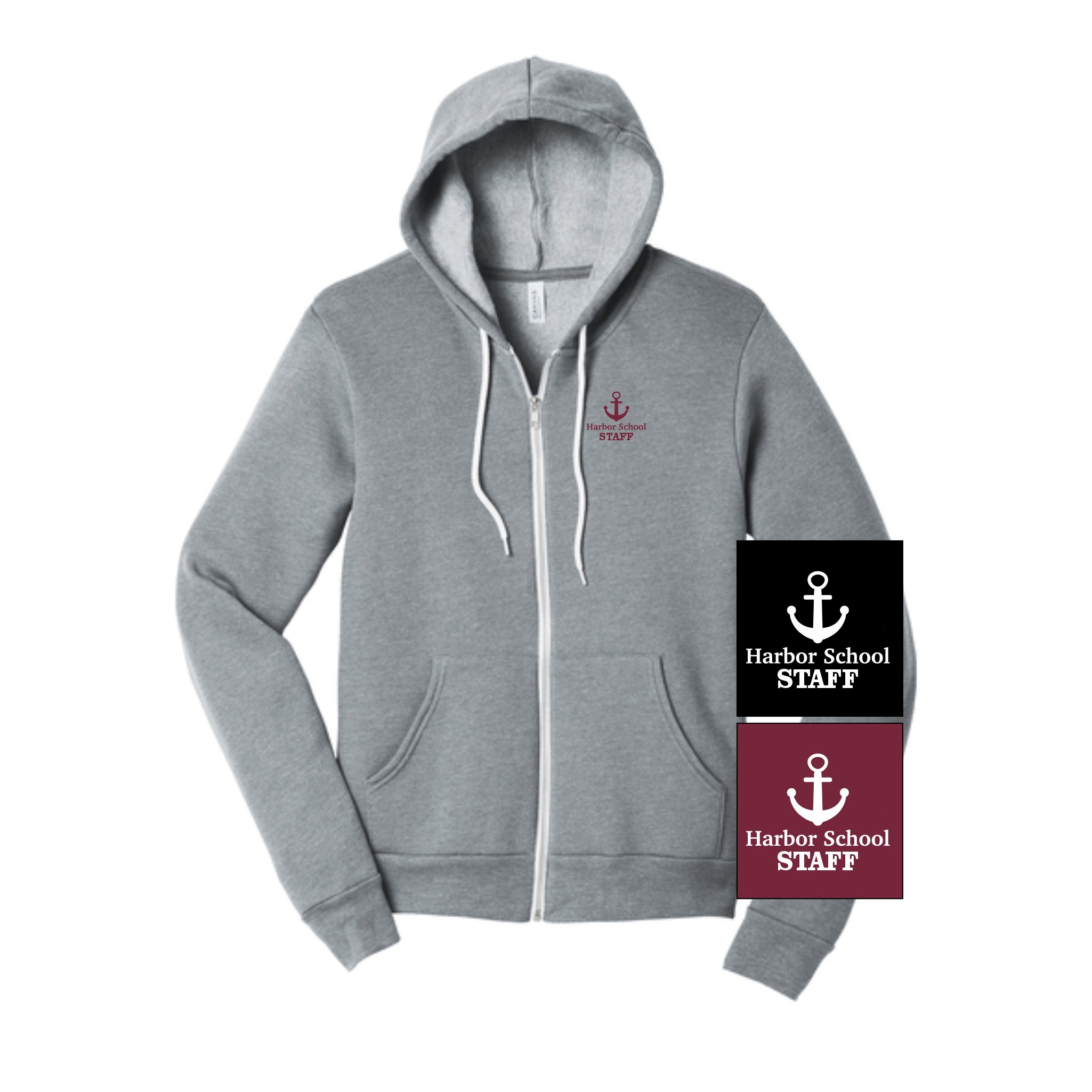 22. Harbor School Staff - Soft Sponge Fleece Zip Up Hoodie