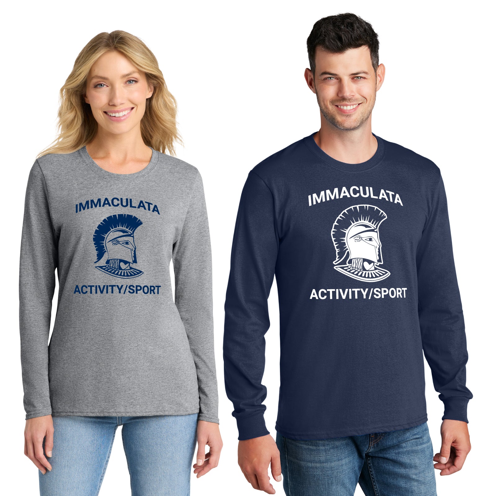 Immaculata H.S. Spirit Wear - 'Spartan Mascot' Adult Unisex Cotton Long Sleeve Tee