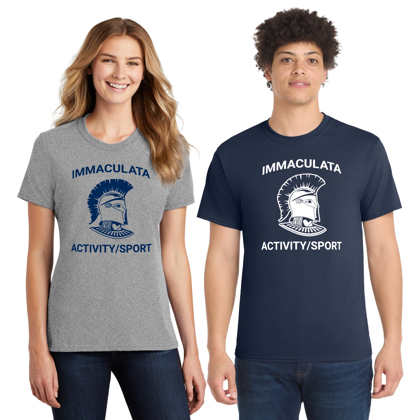 Immaculata H.S. Spirit Wear - 'Spartan Mascot' Men's/Women's Blend Short Sleeve Tee