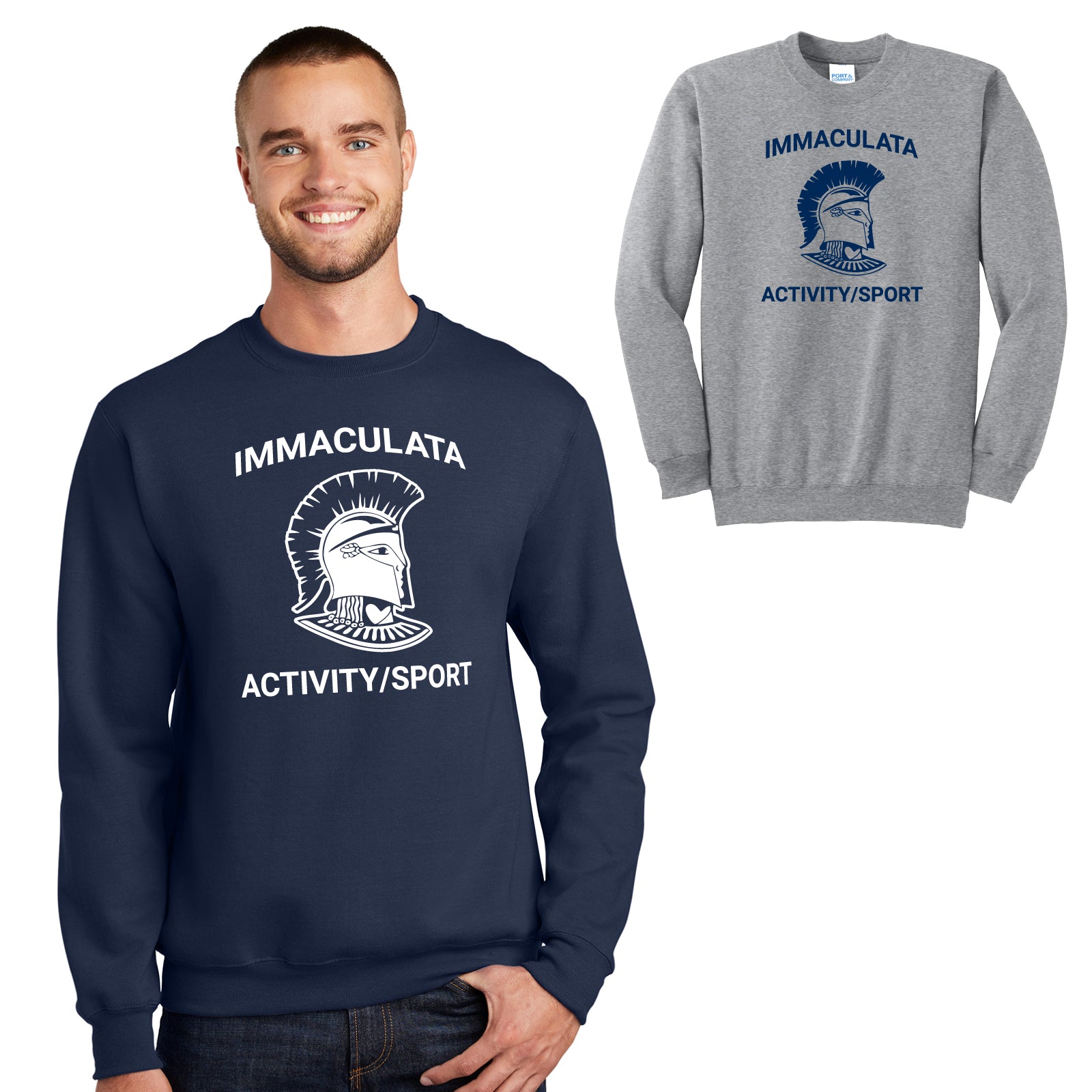 Immaculata H.S Spirit Wear - 'Spartan Mascot' Adult Unisex Fleece Crewneck Sweatshirt