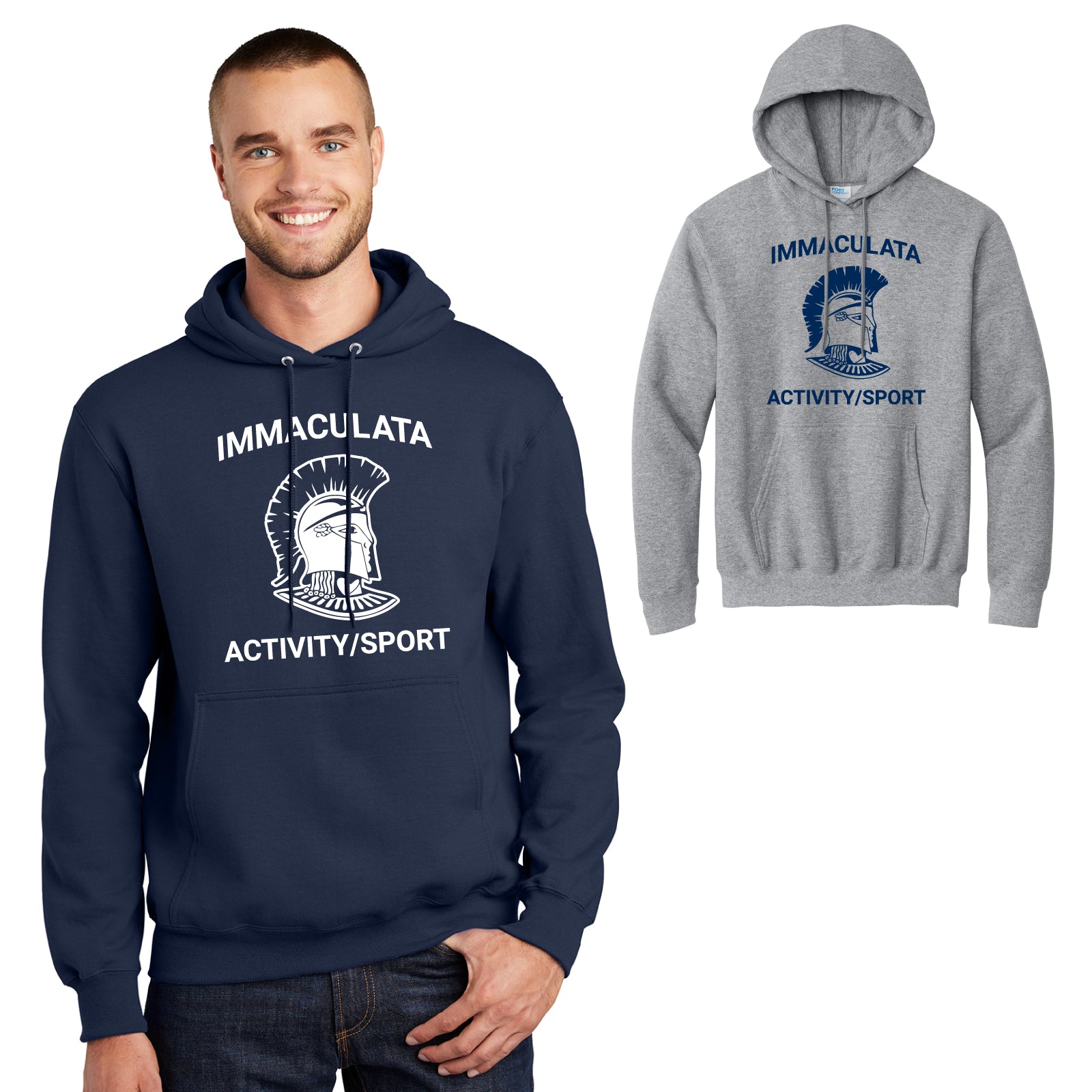 Immaculata H.S. Spirit Wear - 'Spartan Mascot' Adult Unisex Fleece Hooded Sweatshirt