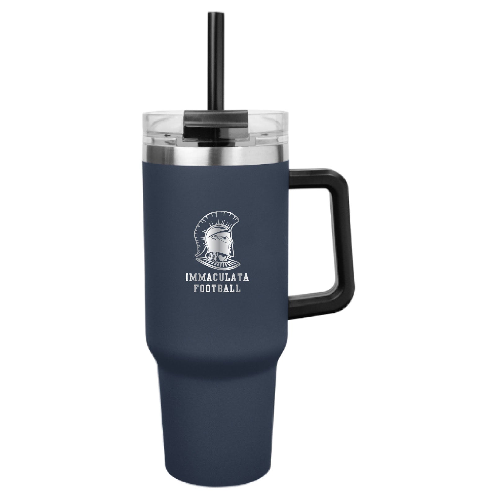 Immaculata Football - 40oz. Laser-Engraved Stainless Steel Tumbler with Straw