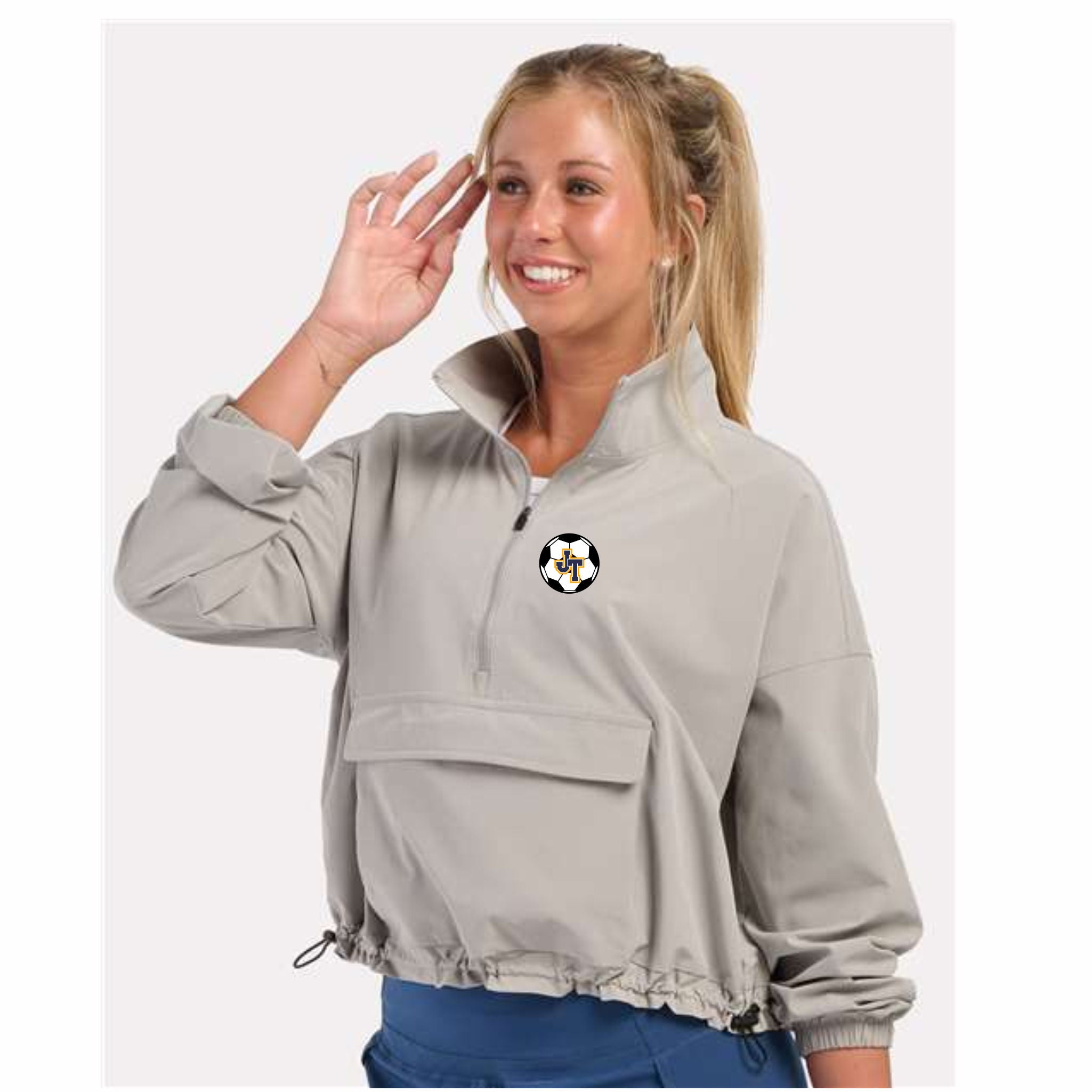 14. Jefferson Girls Soccer - Ladies 1/4 Zip Stretch Woven Pullover