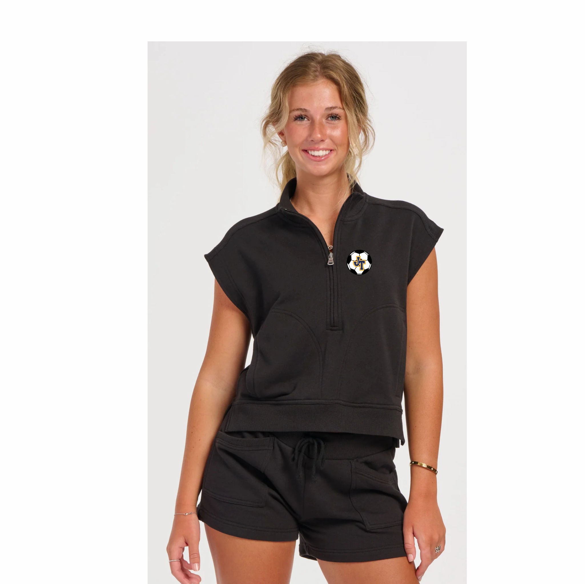 19. Jefferson Girls Soccer - Ladies 1/2 Zip Short Sleeve Sweatshirt