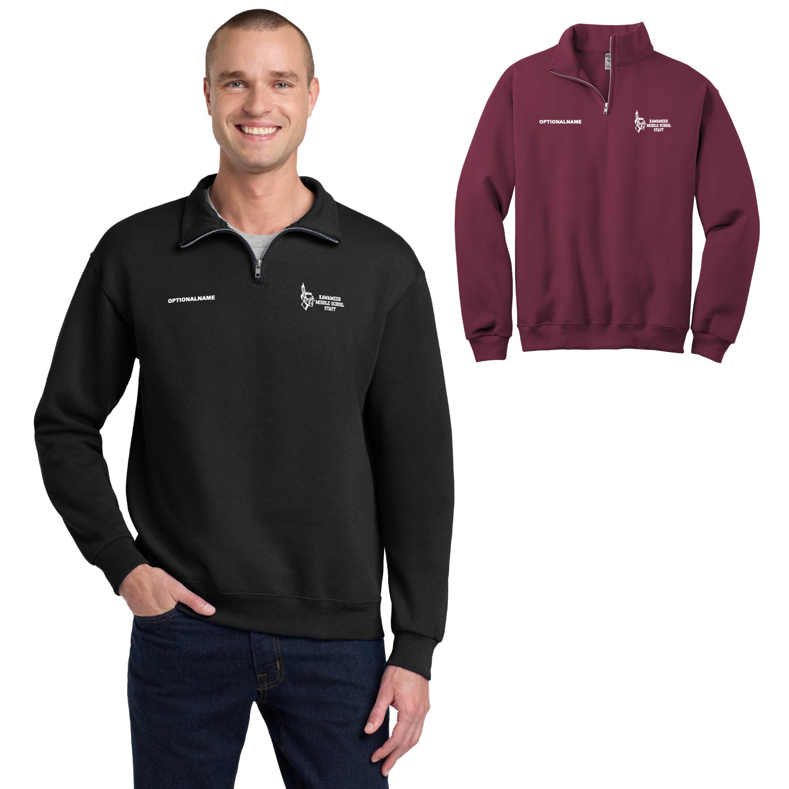 Kawameeh M.S. Staff - 'STRAIGHT TEXT' Adult Unisex Fleece Quarter-Zip Pullover