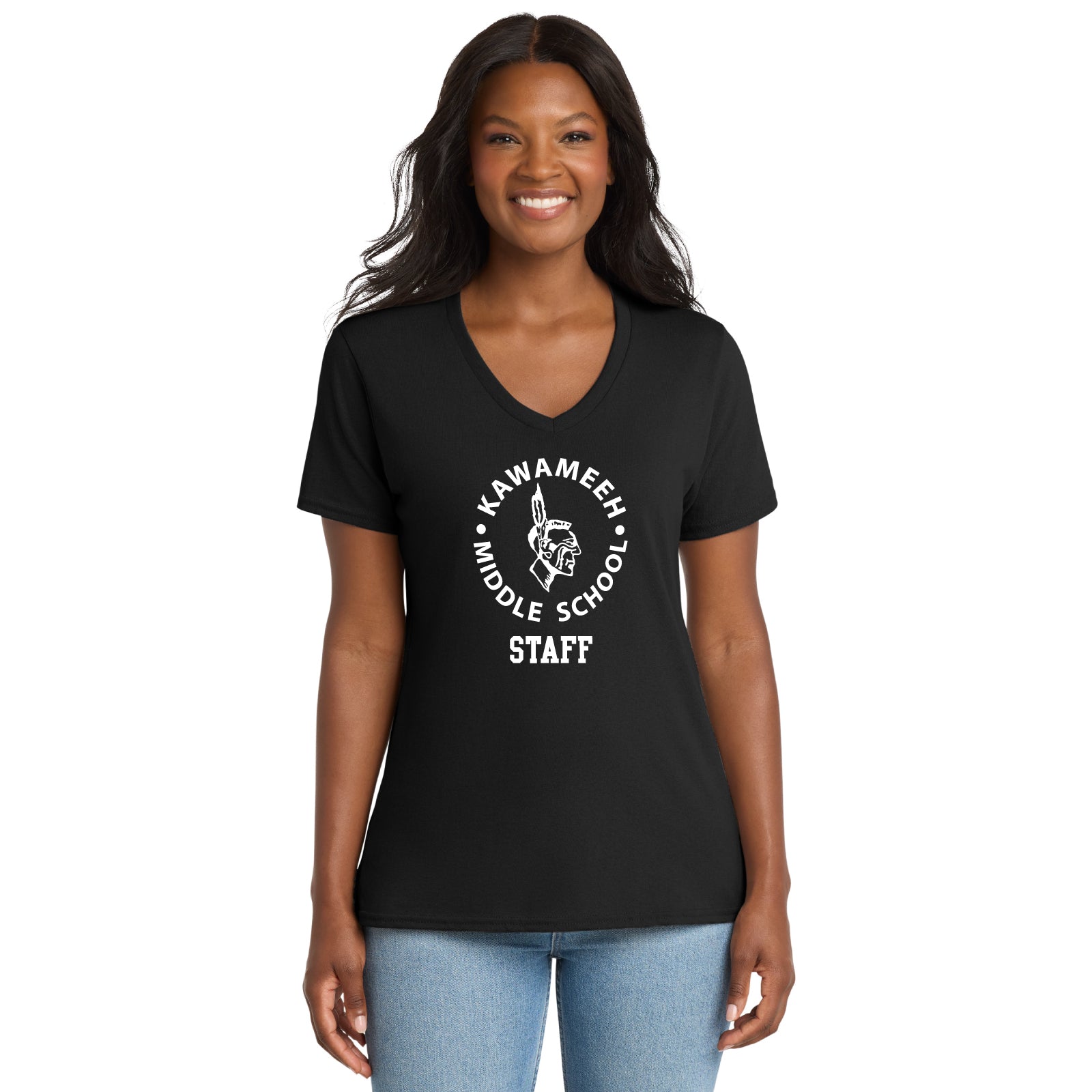 Kawameeh M.S. Staff - 'CIRCLE' Women's V-Neck Cotton Short Sleeve Tee