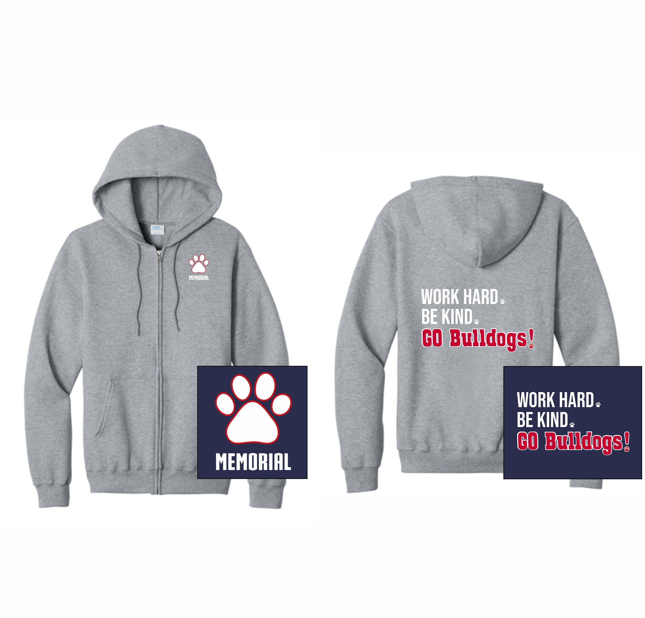 14. Memorial Elem. - Go Bulldogs! Full Zip Hoodie