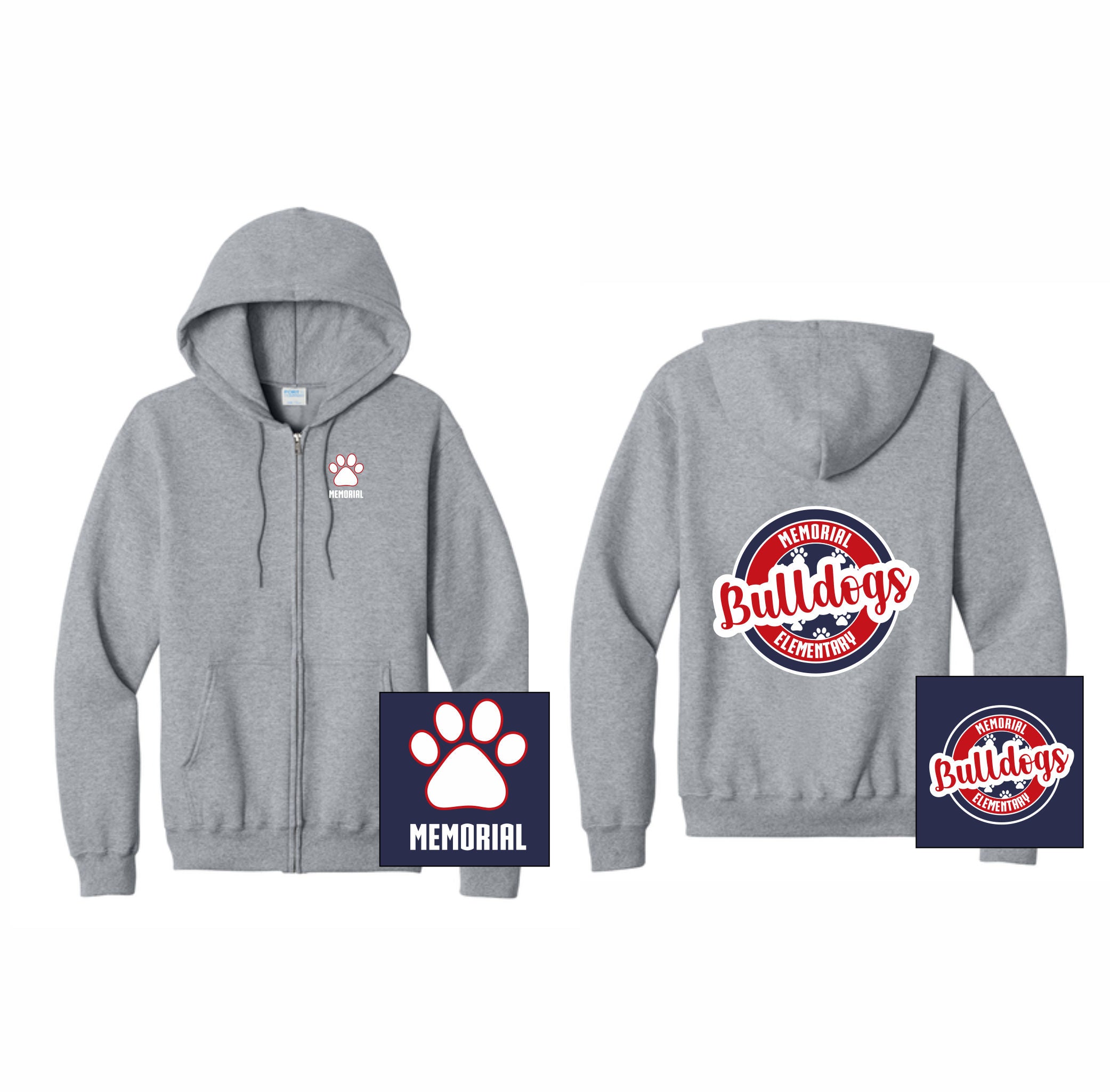09. Memorial Elem. - Circle Bulldogs Full Zip Hoodie