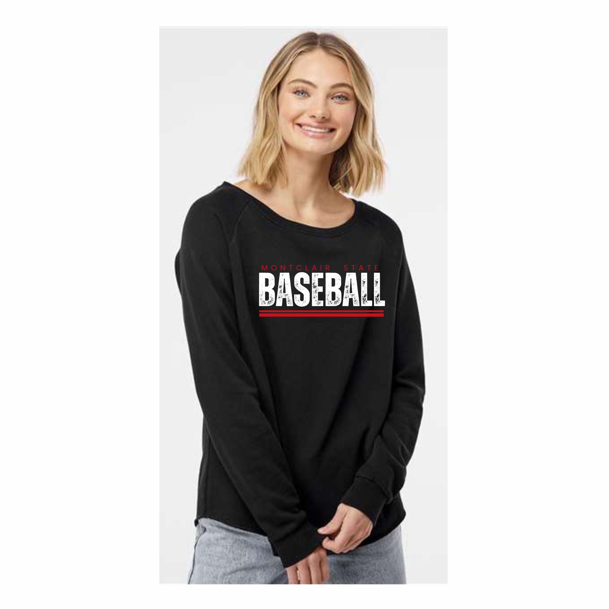 14. Montclair State Baseball Parents - Lines Design Ladies Wave Wash Crewneck