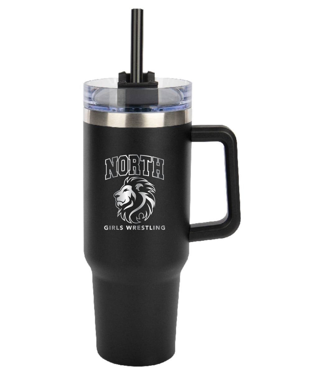 North Hunterdon H.S. Girls Wrestling - Laser-Engraved 40oz Stainless Steel Tumbler w/Straw