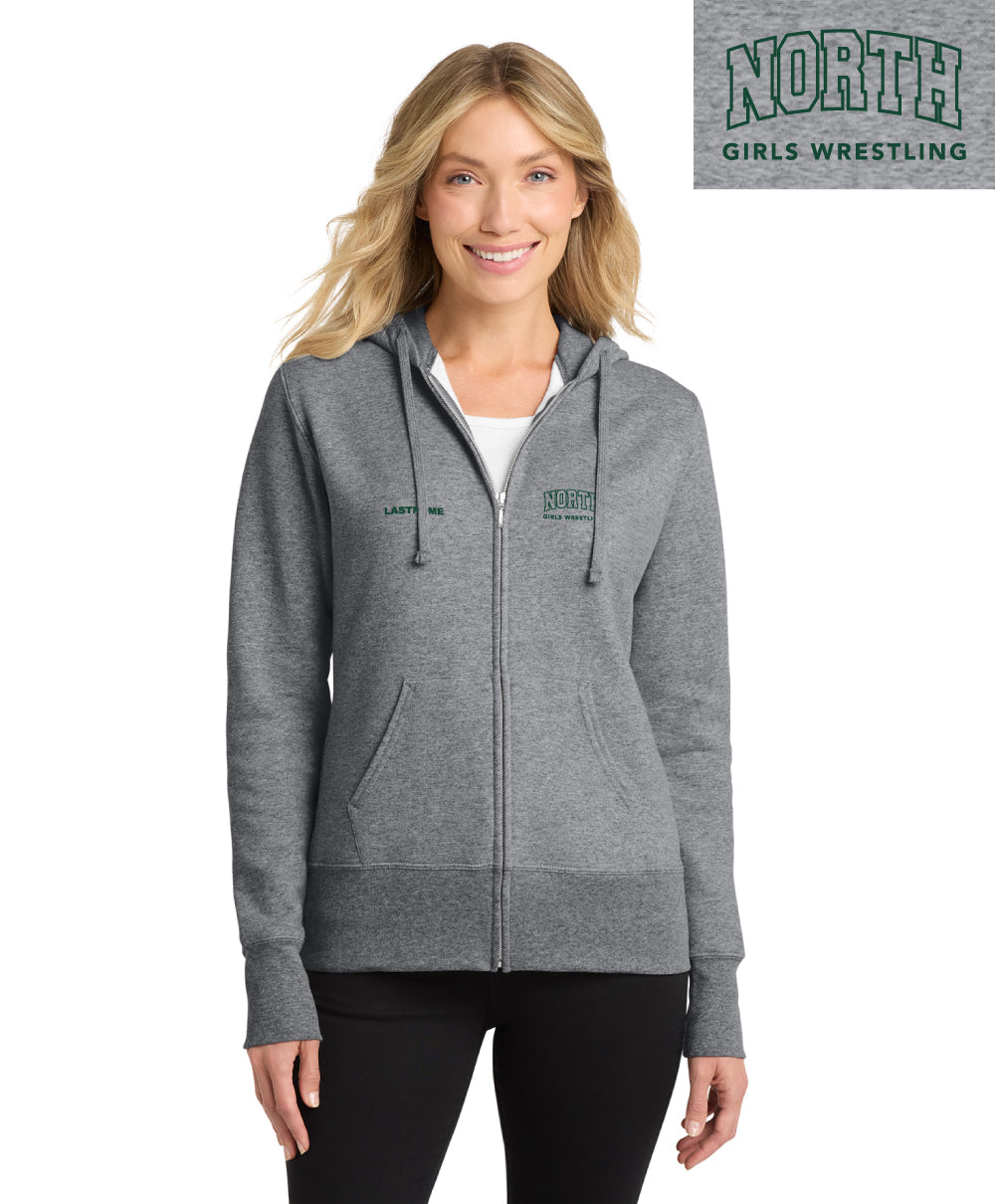 North Hunterdon H.S. Girls Wrestling - Embroidered Youth / Women's / Adult Core Fleece Full-Zip Hooded Sweatshirt