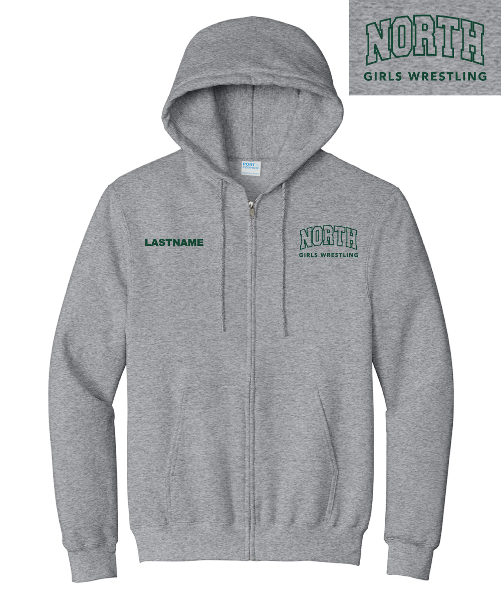 North Hunterdon H.S. Girls Wrestling - Embroidered Youth / Women's / Adult Core Fleece Full-Zip Hooded Sweatshirt