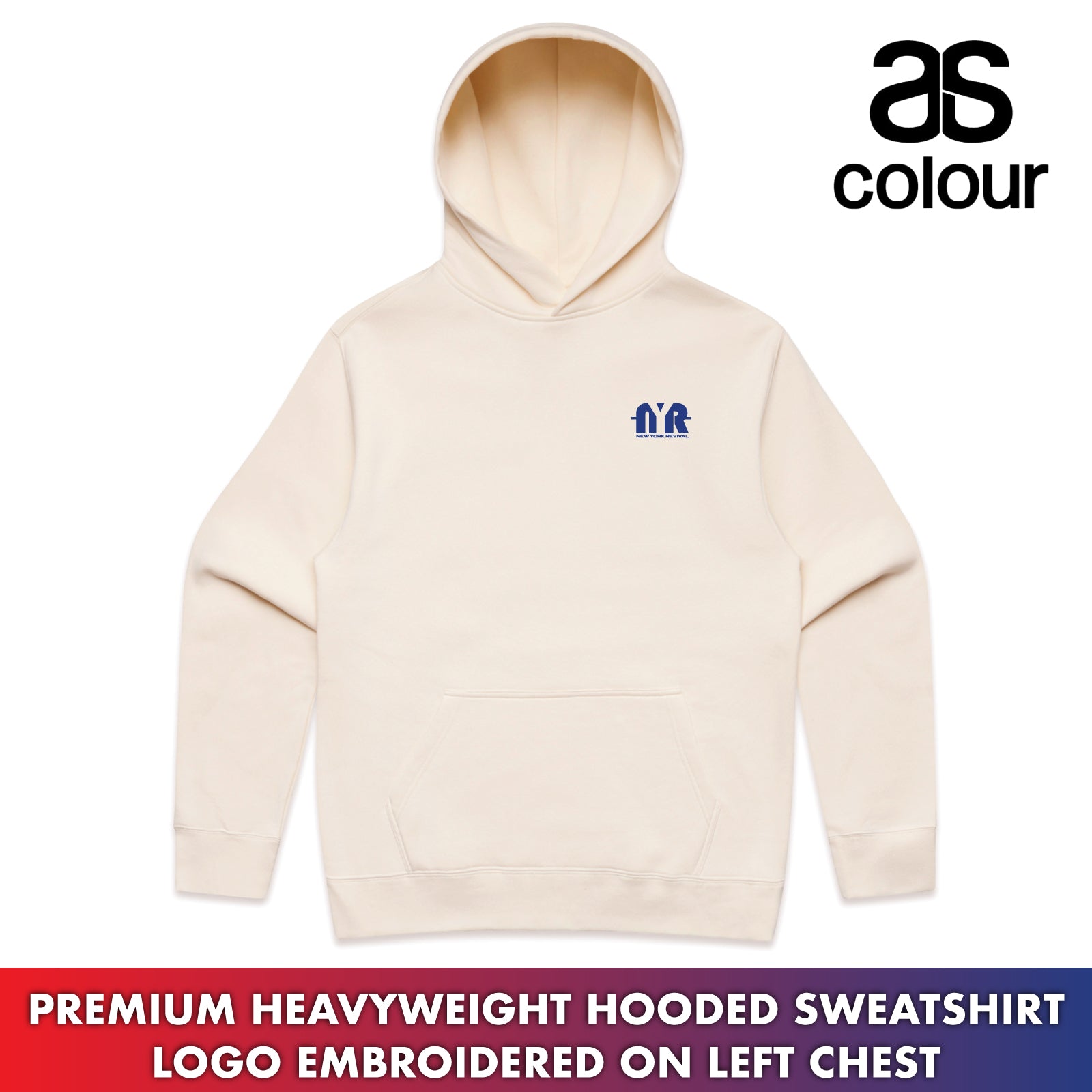New York Revival - AS Colour® Premium Embroidered Adult Relax Hooded Sweatshirt (Ecru)