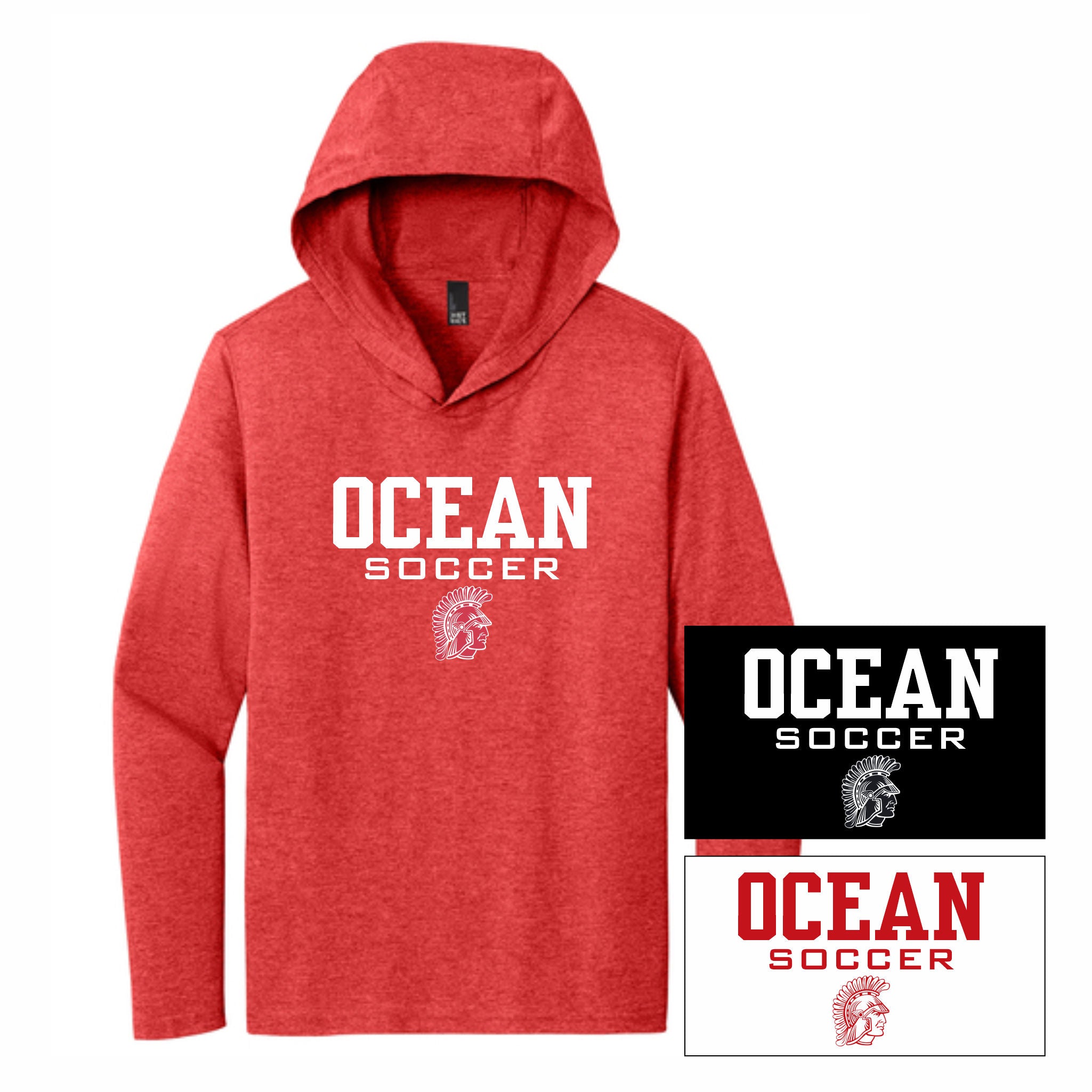 18. Ocean Boys Soccer - Long Sleeve Hoodie T-Shirt (Spartan Head)