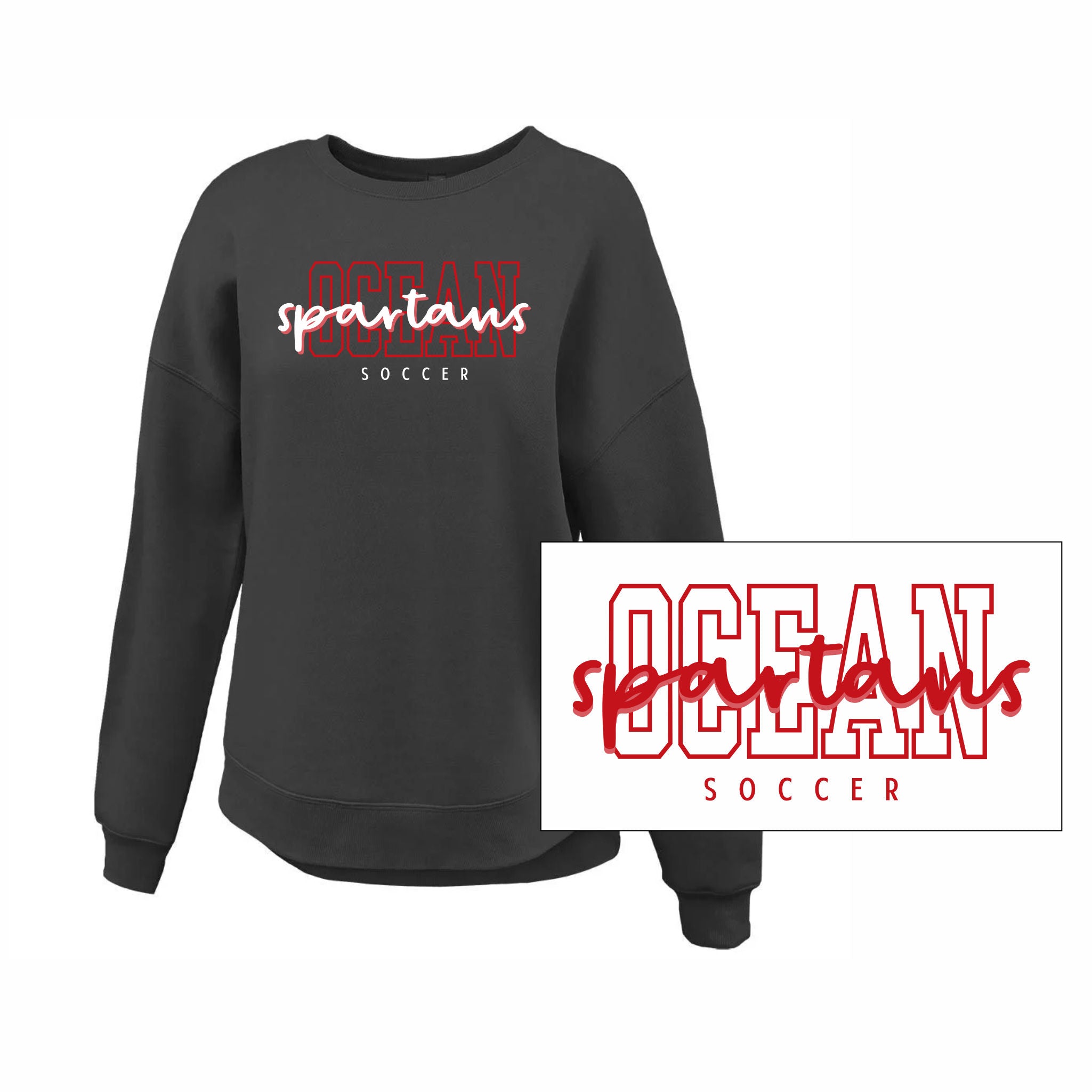 13. Ocean Boys Soccer - Ladies Crewneck (Script Spartans)