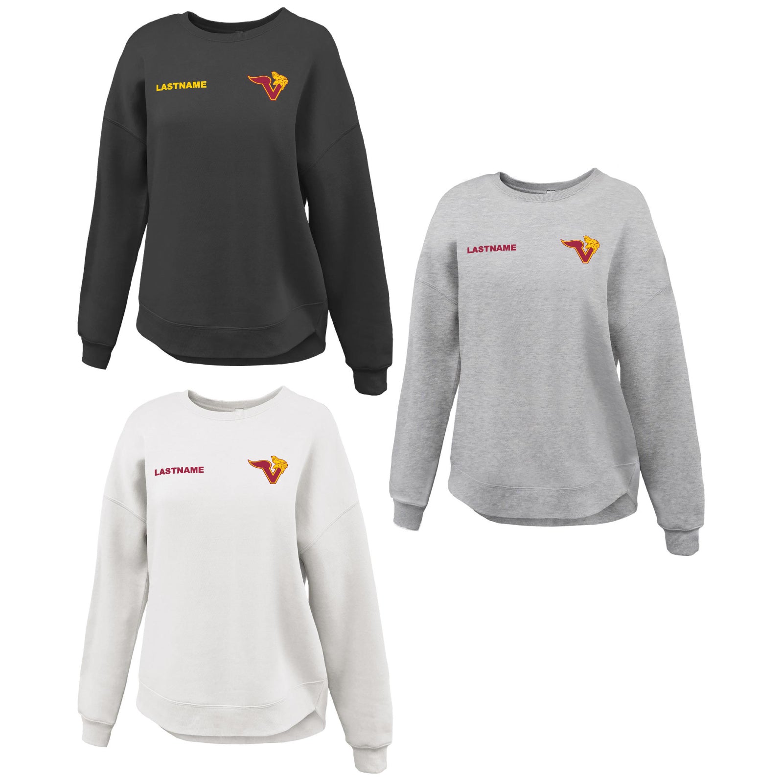 Voorhees H.S. - Embroidered Women's Curve-Bottom Crewneck Sweatshirt