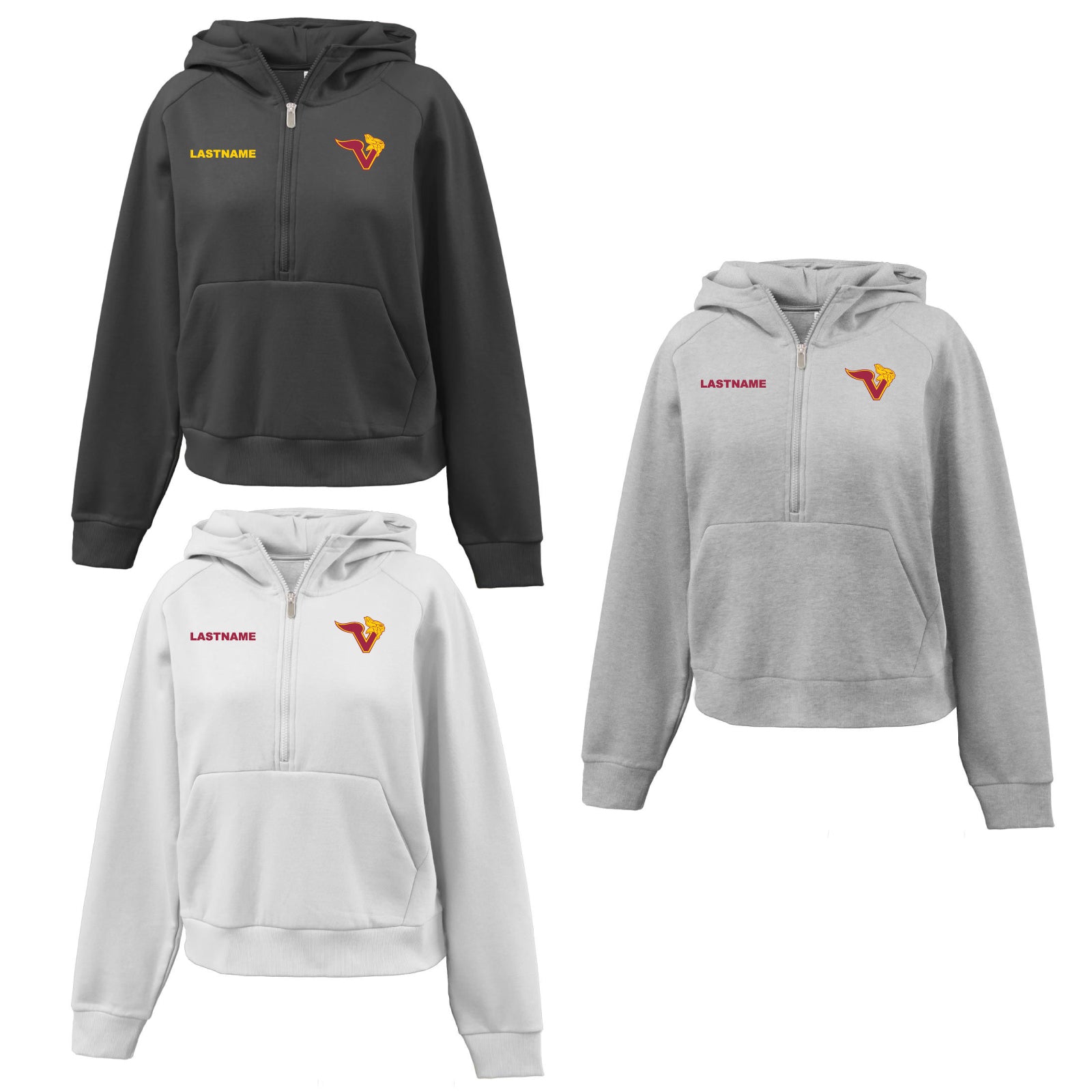 Voorhees H.S. - Embroidered Women's Half-Zip Hooded Sweatshirt