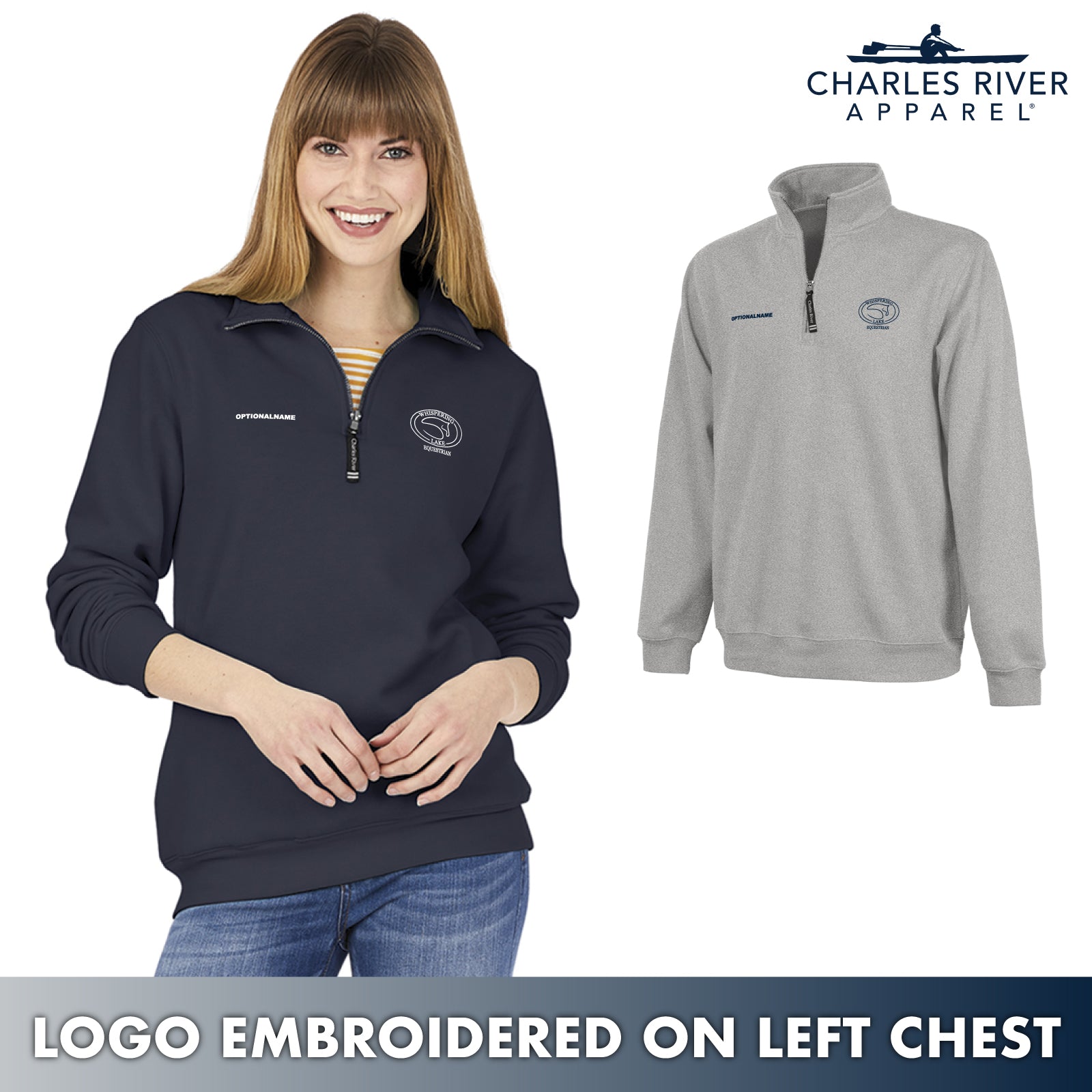 Whispering Lake Equestrian - Charles River® Adult Unisex Crosswind Quarter-Zip Sweatshirt