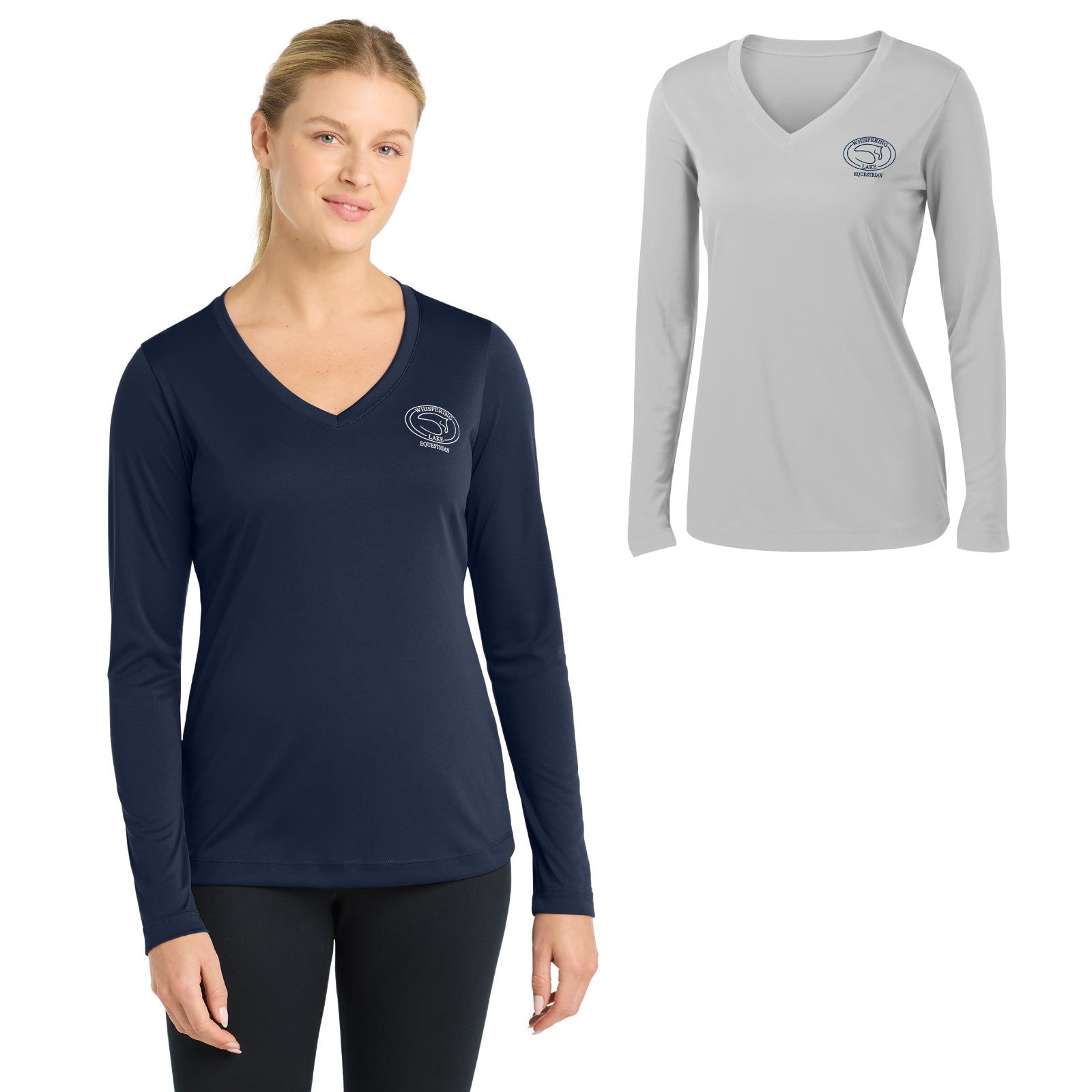 Whispering Lake Equestrian - Women's PosiCharge® Wicking V-Neck Long Sleeve Tee