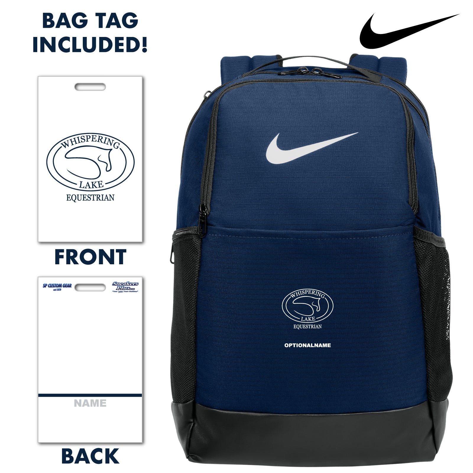 Whispering Lake Equestrian - Nike® Medium Backpack with Bag Tag